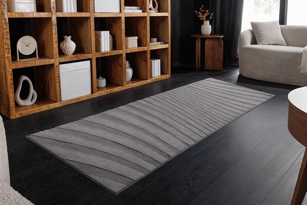 3D strukturierter Teppich WAVE 200x80cm anthrazit Kurzflor Indoor Teppichläufer