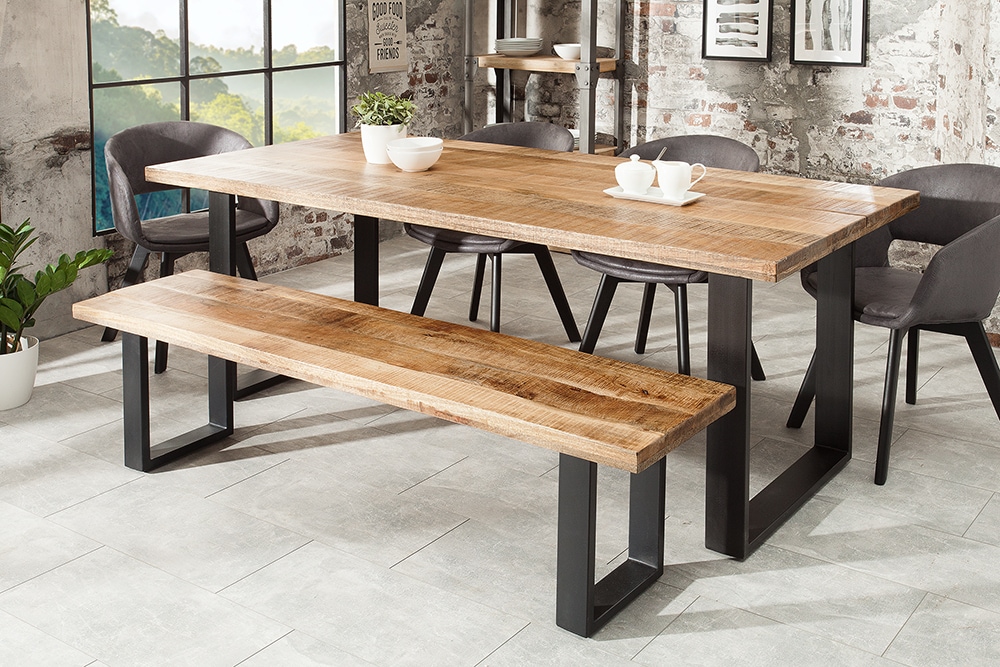 Design Sitzbank IRON CRAFT 170cm Mangoholz Eisen Industrial Design