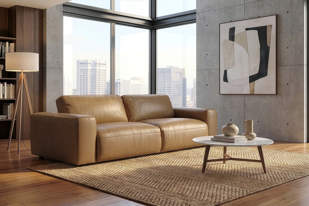 Echtleder Sofa BIG GEORGE 245cm cognac Taschenfederkern 3-Sitzer Couch
