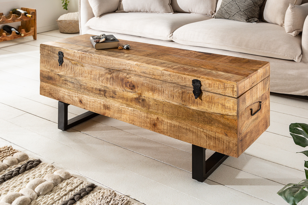 Industrial Truhenbank FACTORY LOFT 115cm Mangoholz natur Sitzbank