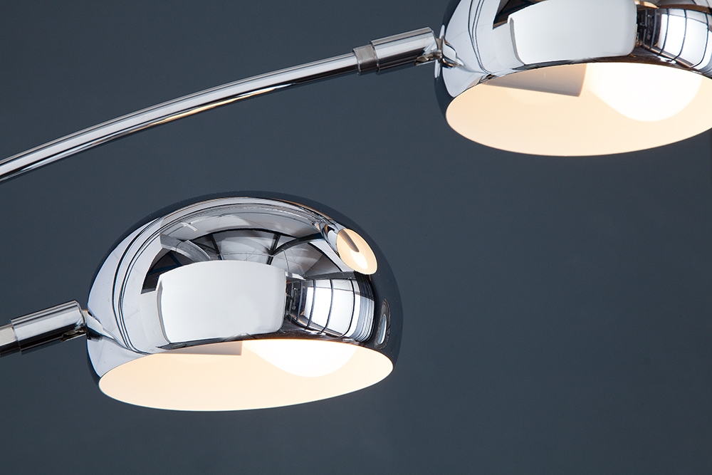 Design Bogenlampe FIVE LIGHTS 205cm chrom Stehlampe mit schwarzem Marmorfuß
