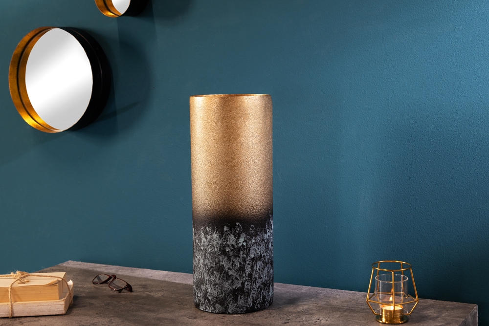 Dekorative Vase ABSTRACT 40cm gold Metall Patina handmade