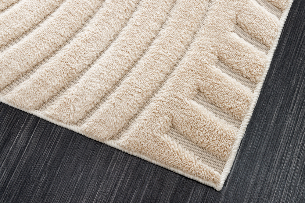 3D strukturierter Kurzflor Teppich ART DECO 230x160cm beige Hoch-Tief-Effekt