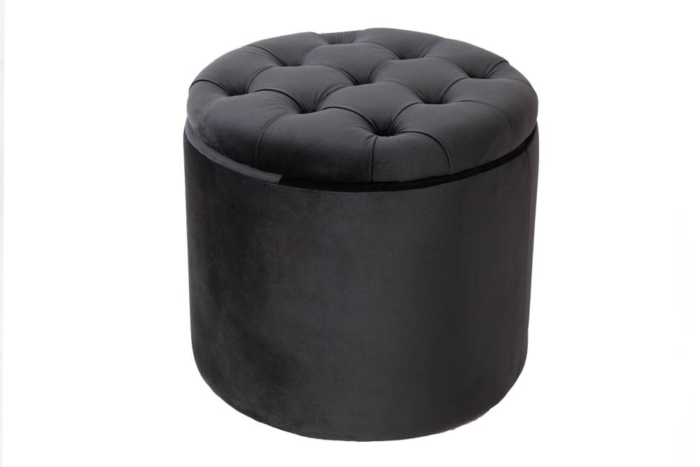 Eleganter Hocker MODERN BAROCK 50cm schwarz Samt Aufbewahrungkorb
