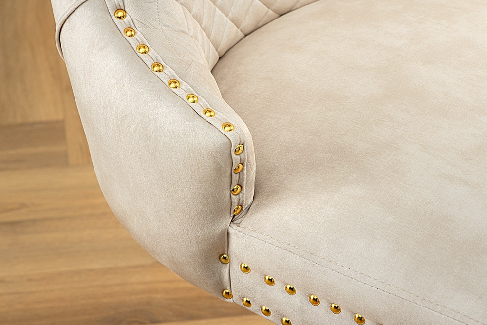 Höhenverstellbarer Barhocker CASTLE DELUXE beige Samt gold Edelstahl mit Löwenkopf