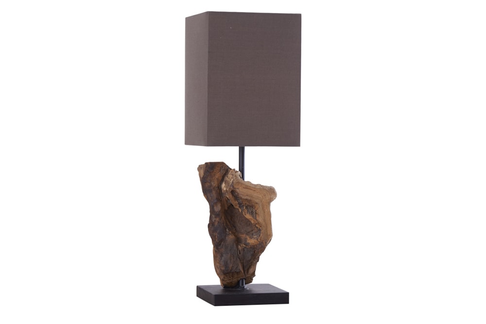 Handgearbeitete Treibholz Tischlampe HYPNOTIC 45cm braun mit Leinenschirm