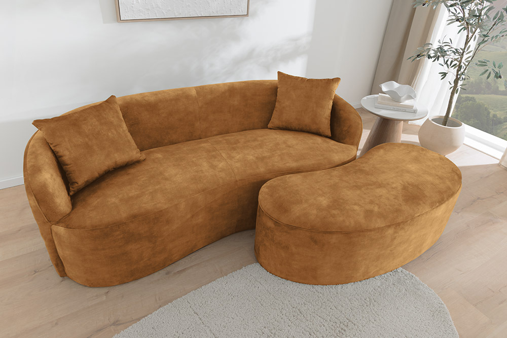 Extravagantes Sofa ELEMENTAL 180cm senfgelb Samt 2-Sitzer Couch Federkern