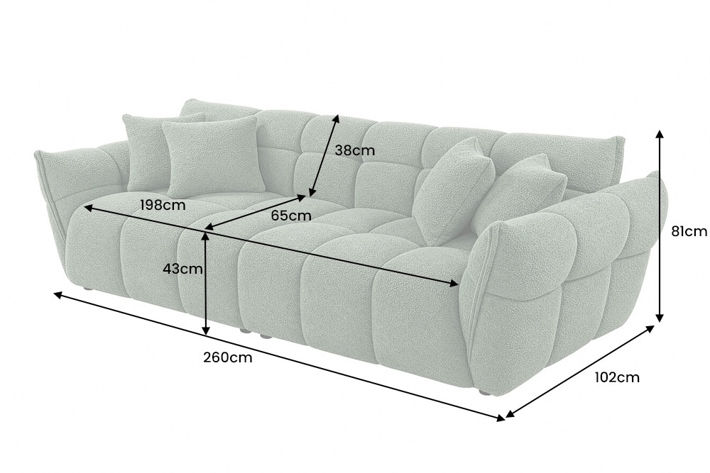 XXL Sofa CLOUD 260cm salbei Bouclé Bigsofa Federkern inkl. Kissen