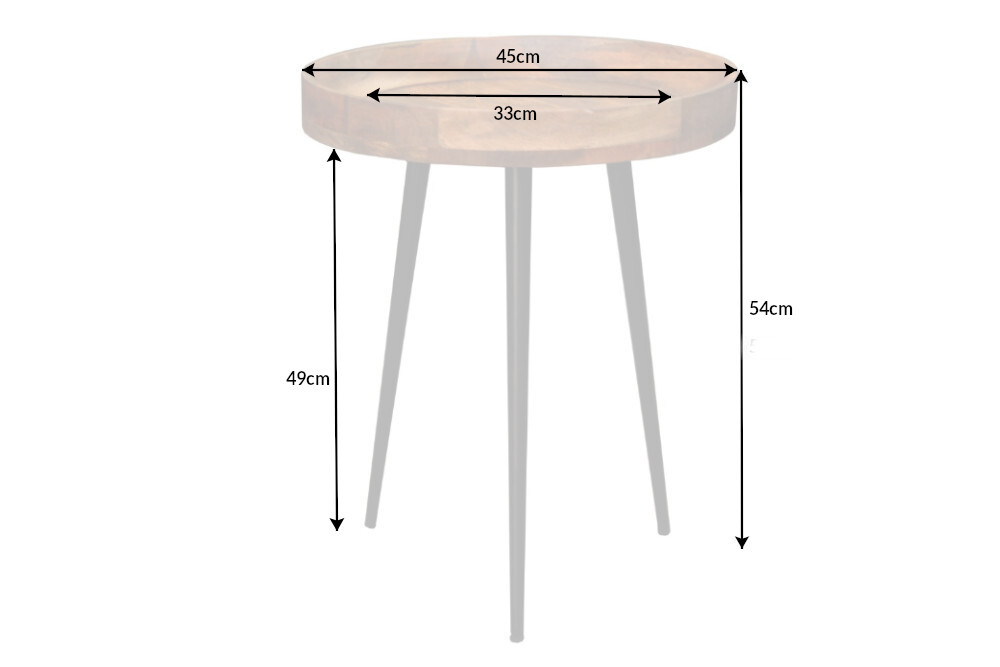 Massiver Beistelltisch PURE NATURE 45cm natur Mangoholz rund mit schwarzen Metallbeinen