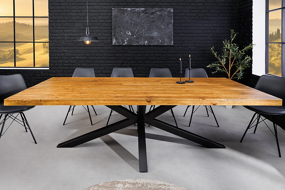 Massivholz Esstisch GALAXIE 200cm vintage braun Pinie recycelt Industrial Design