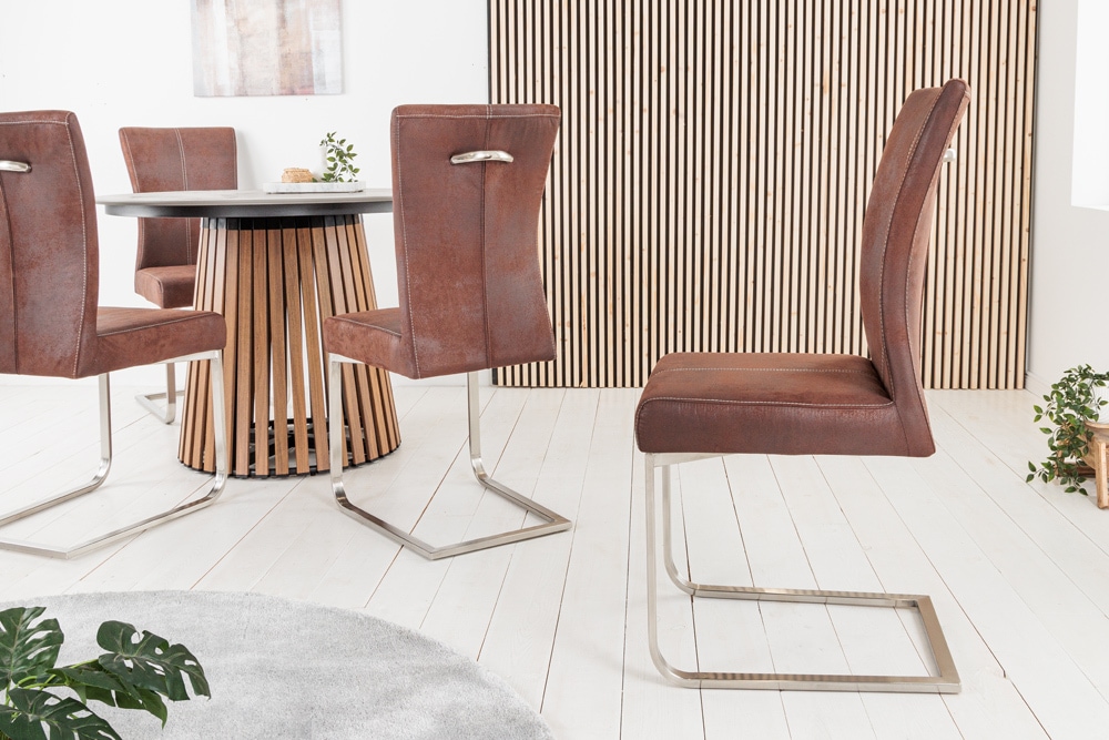 Freischwinger Stuhl SAMSON dark coffee Edelstahlrahmen mit Komfortgriff