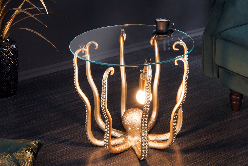 Runder Beistelltisch WILDLIFE OCTOPUS 50cm gold Skulptur Glas