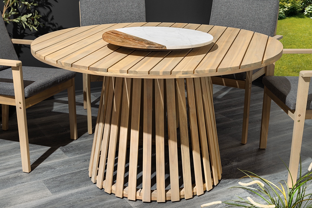 Runder Gartentisch KOPENHAGEN 120cm natur Akazie Massivholz In- und Outdoor wetterfest