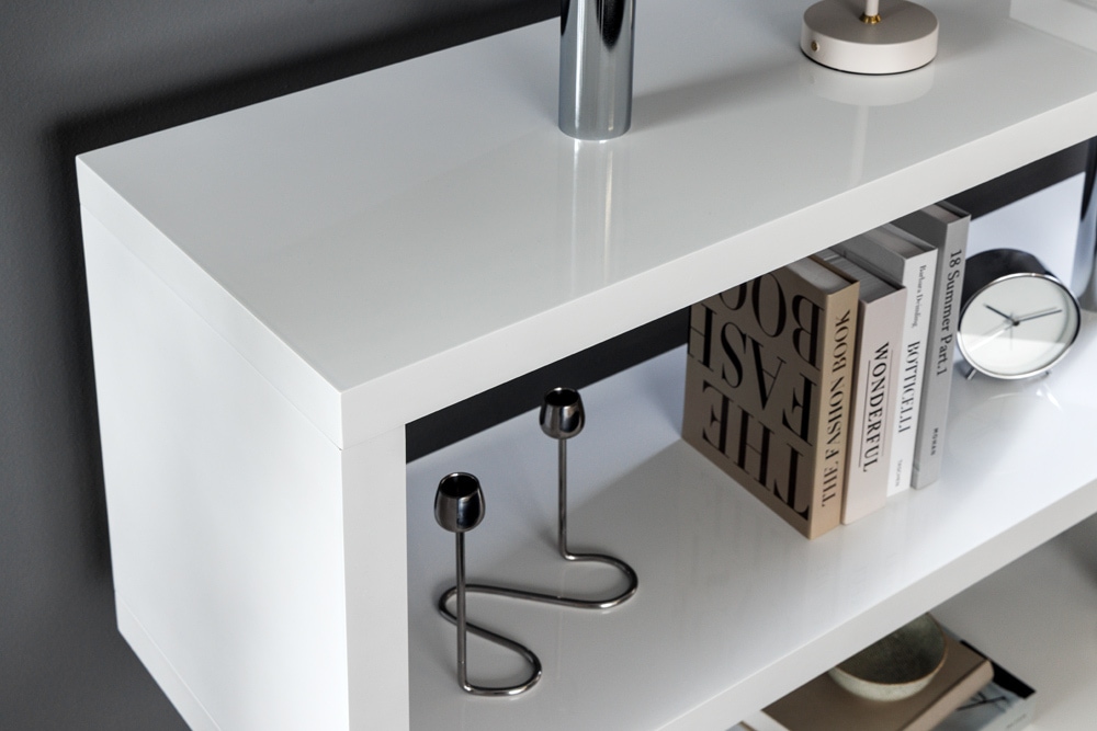 Design Regal SNAKE 165cm weiß Bücherregal Hochglanz mit fünf Böden