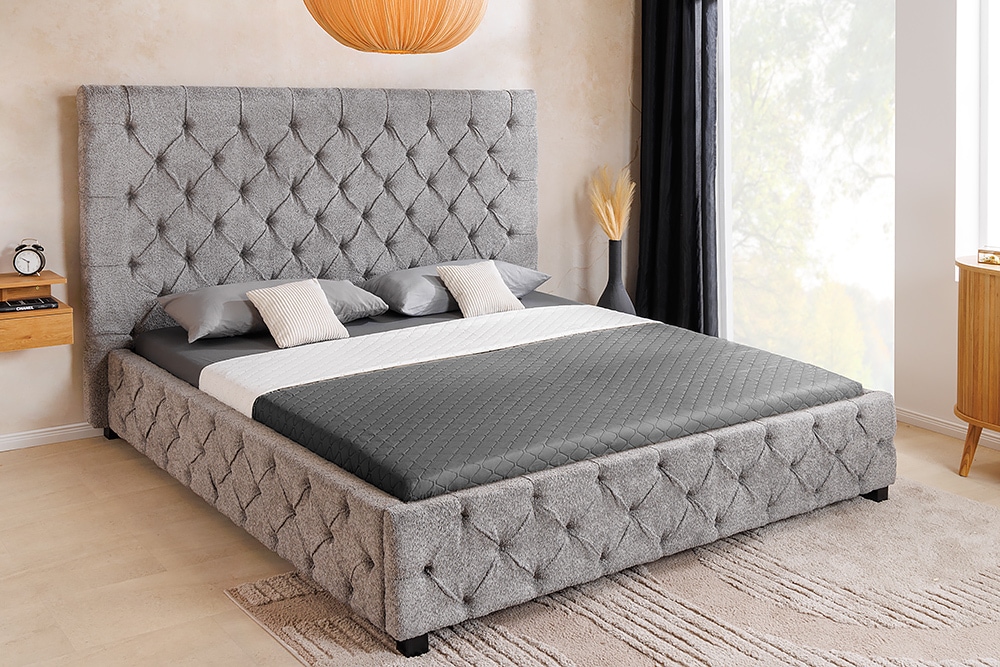Design Boxbett PARIS 180x200 cm grau Bouclé Chesterfield