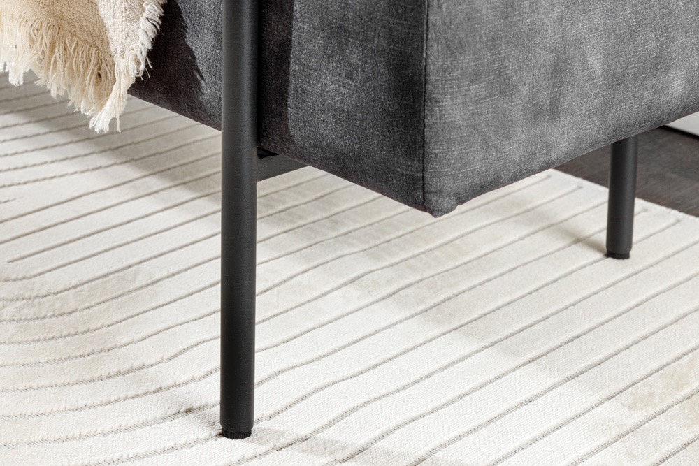 Moderne Truhenbank LOFT 100cm grau Samt Sitzbank mit Stauraum gespolstert schwarz Metall