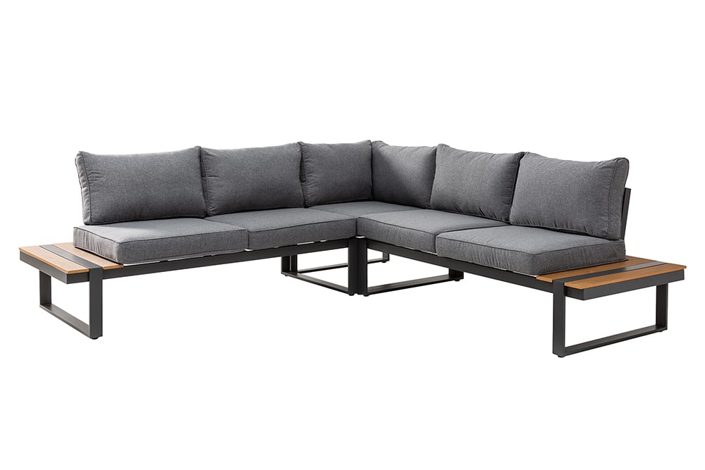 Moderne Garten Sitzgruppe TAMPA LOUNGE 240cm grau Aluminium wetterfest inkl. Sitzkissen