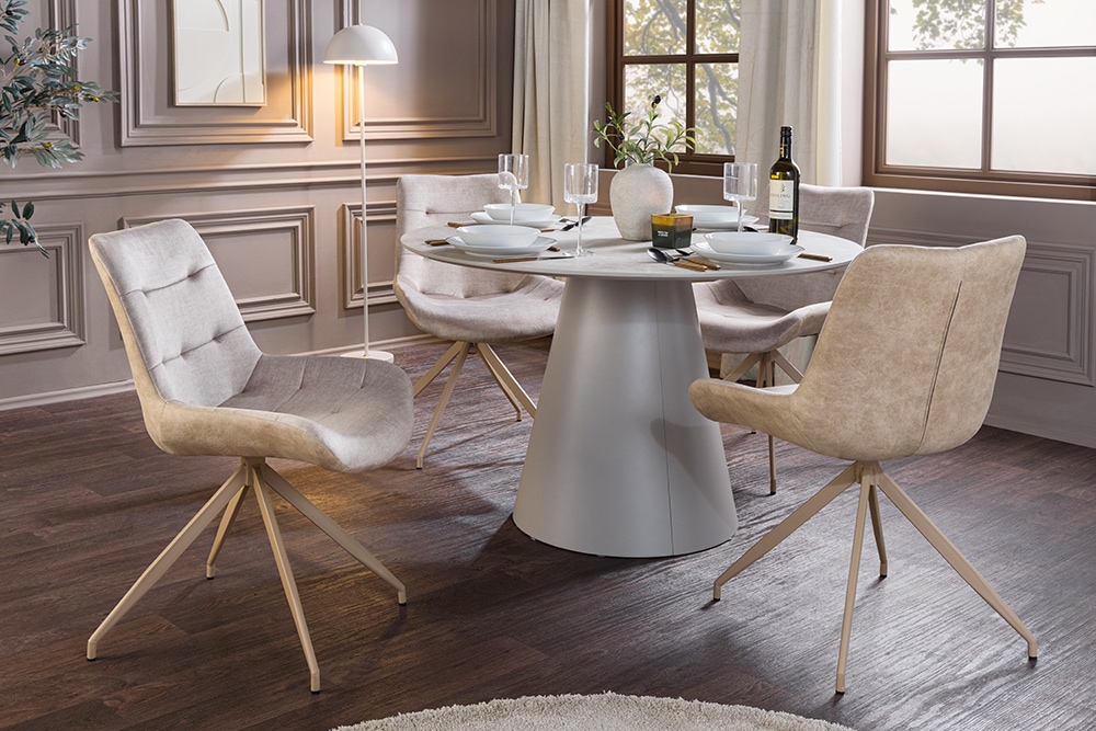 Design Stuhl DIVANI champagner beige Samt Metallgestell