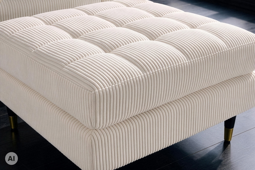 Design Hocker COZY VELVET 80cm beige gold Cord Metallfüße