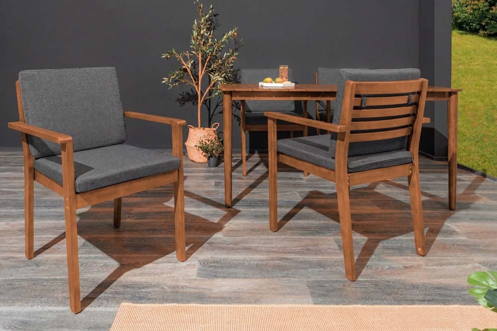 Outdoor Gartenstuhl KOPENHAGEN anthrazit braun Akazie honey finish inkl. Kissen stapelbar