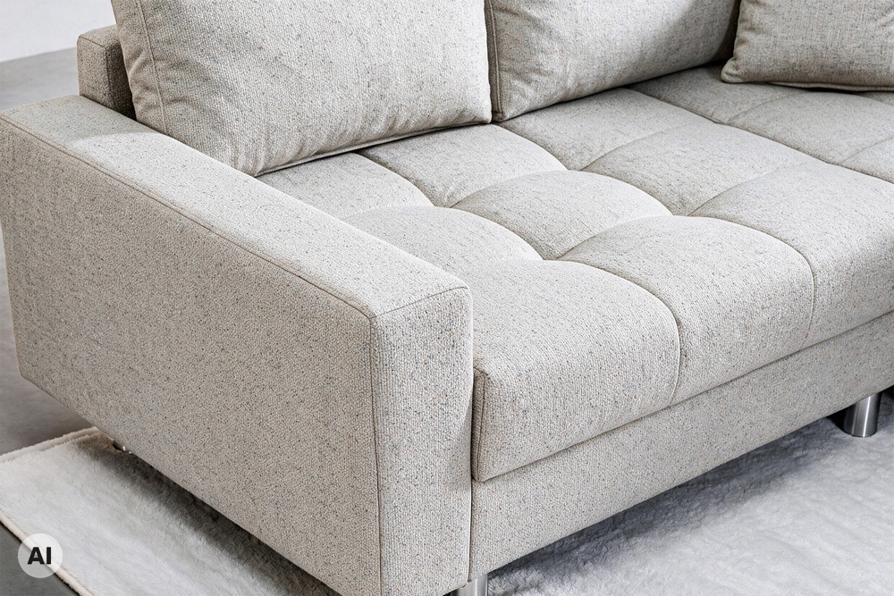 Wohnlandschaft KENT 220cm beige Strukturstoff  Ecksofa Federkern inkl. Hocker