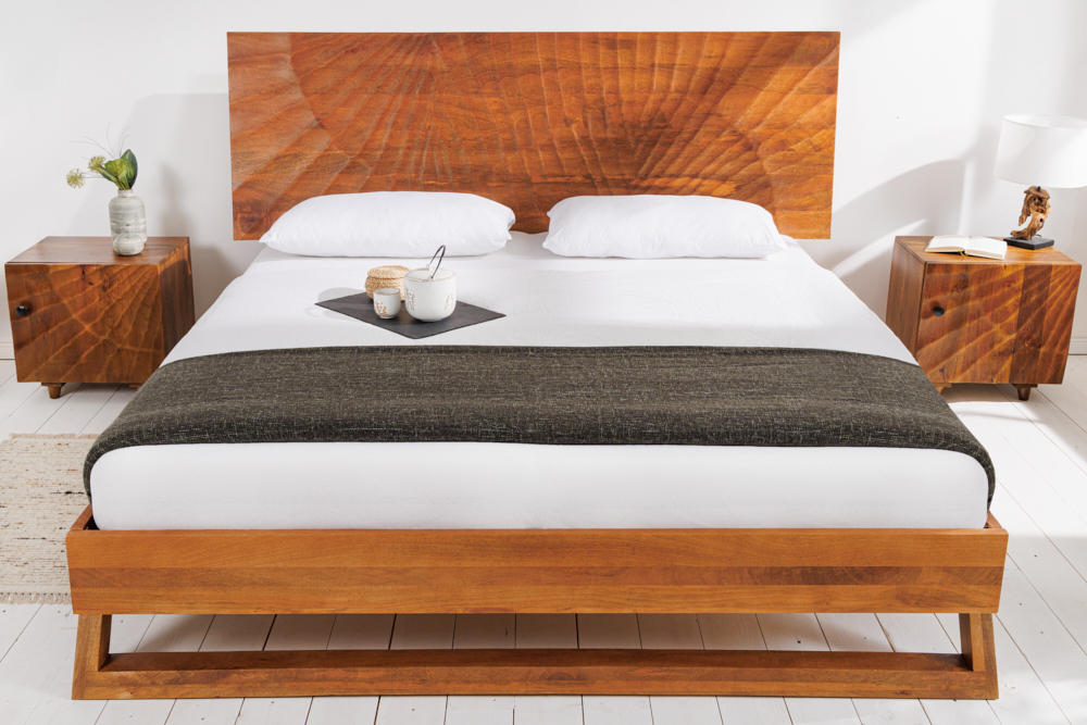 Design Bett SCORPION 180x200cm braun Mangoholz 3D Schnitzerei Massivholz Doppelbett