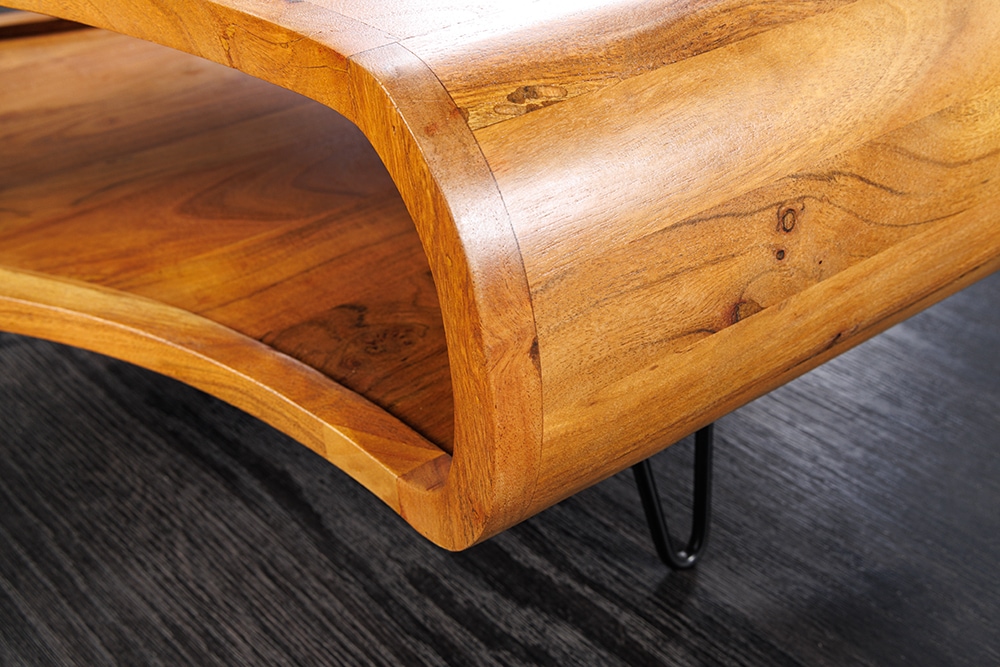Massiver Couchtisch ORGANIC LIVING 90cm braun honey finish Akazienholz  mit Stauraum