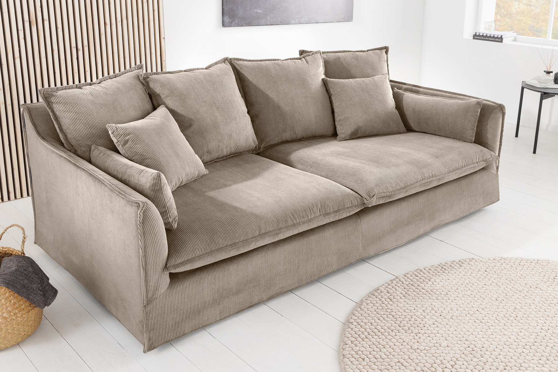 Großes 3-Sitzer Sofa HEAVEN 200cm greige Cord Federkern Hussensofa