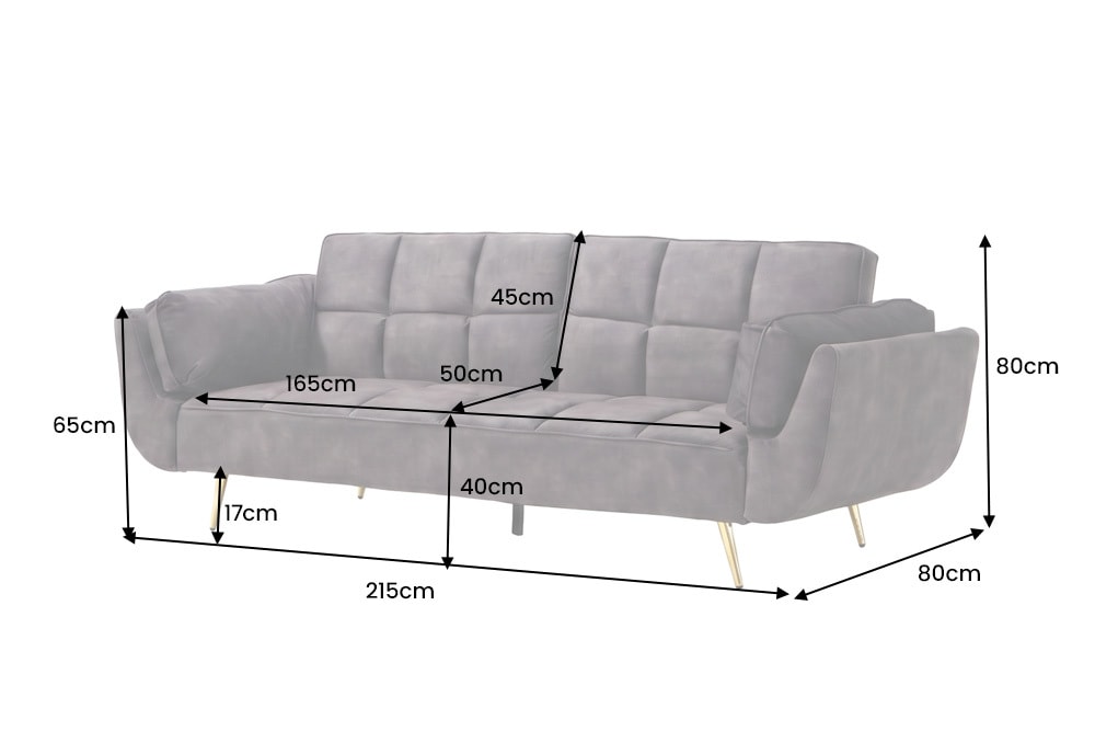 Retro Schlafsofa BOUTIQUE 215cm dunkelgrau Samt 3-Sitzer mit goldenen Füßen