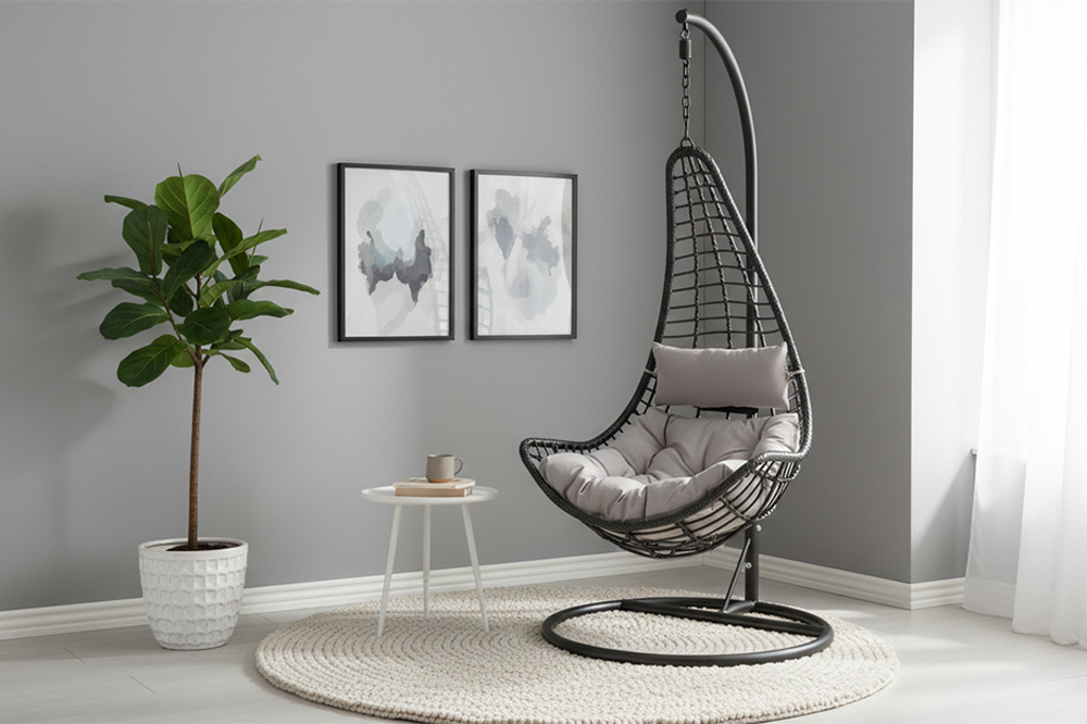In- und Outdoor Hängesessel LOFT WIDE grau schwarz Hängestuhl inkl. Kissen wetterfest