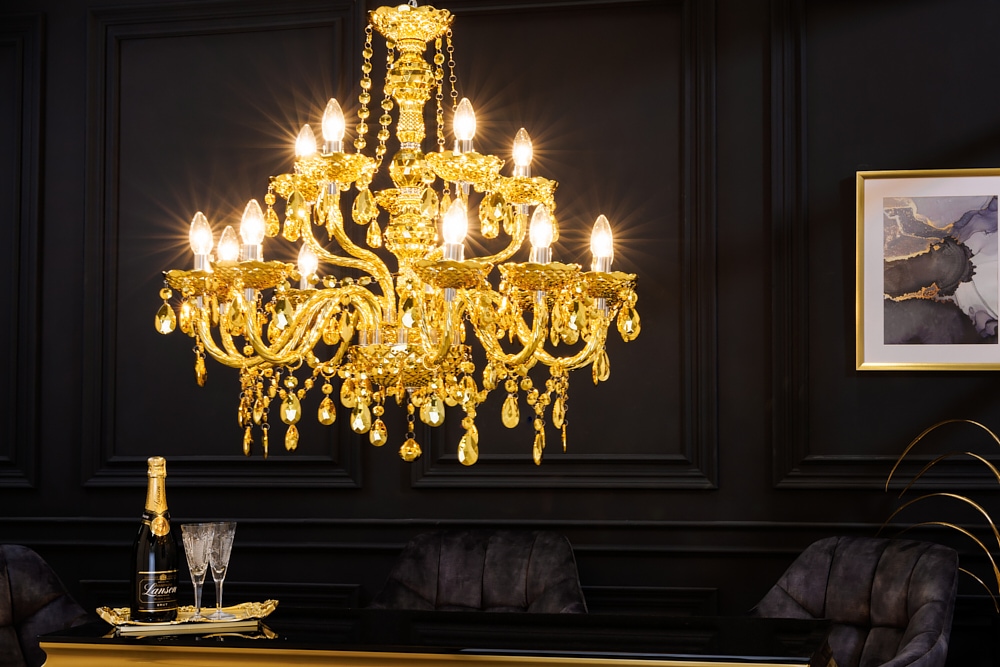 Design Kronleuchter CRYSTAL XL 80cm gold 15-armig Lüster Kristall-Lampe