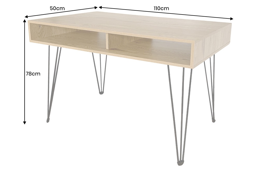 Industrial Schreibtisch STUDIO 110cm natur Eiche Laptoptisch Hairpin Legs Stauraum