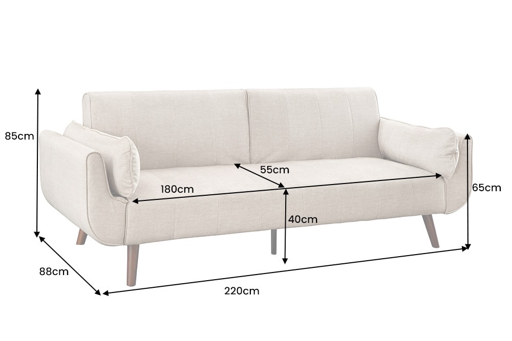 Design Schlafsofa DIVANI 220cm champagner beige Samt 3-Sitzer mit Bettfunktion Walnuss-Füße