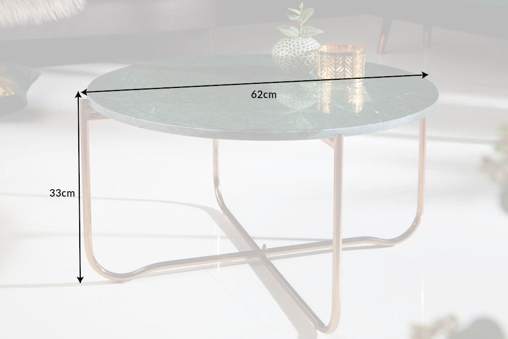Runder Couchtisch NOBLE 65cm grün Marmor abnehmbare Tischplatte klappbar gold Metall