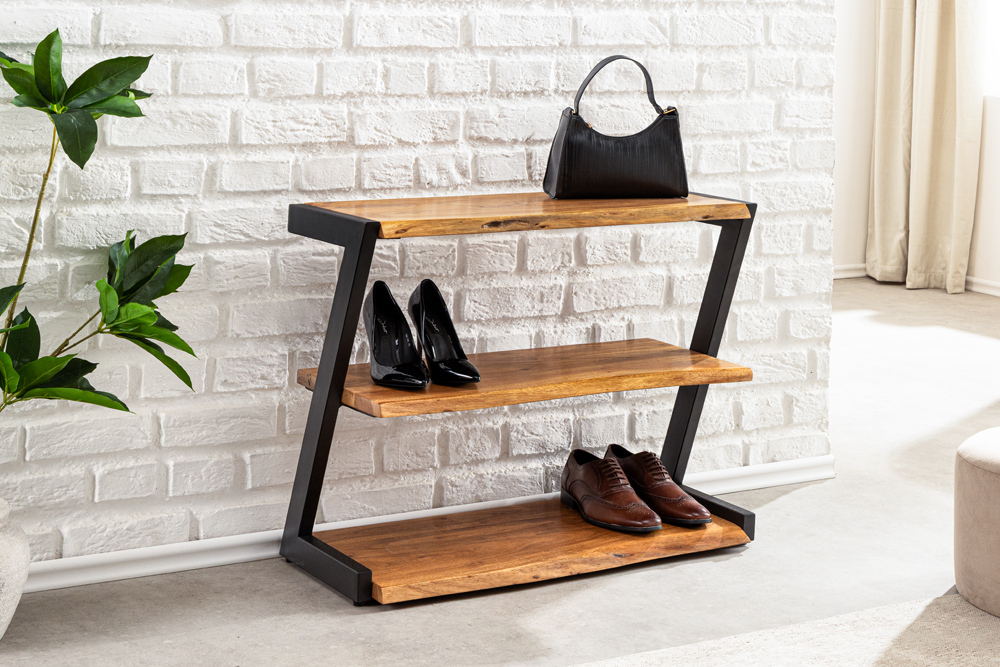 Massives Schuhregal MAMMUT 75cm braun honey finish Akazienholz Regal