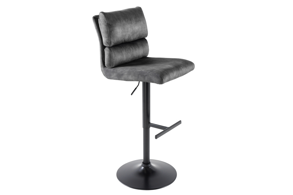 Höhenverstellbarer Barhocker COMFORT dunkelgrau Samt drehbar mit Lehne Metall schwarz