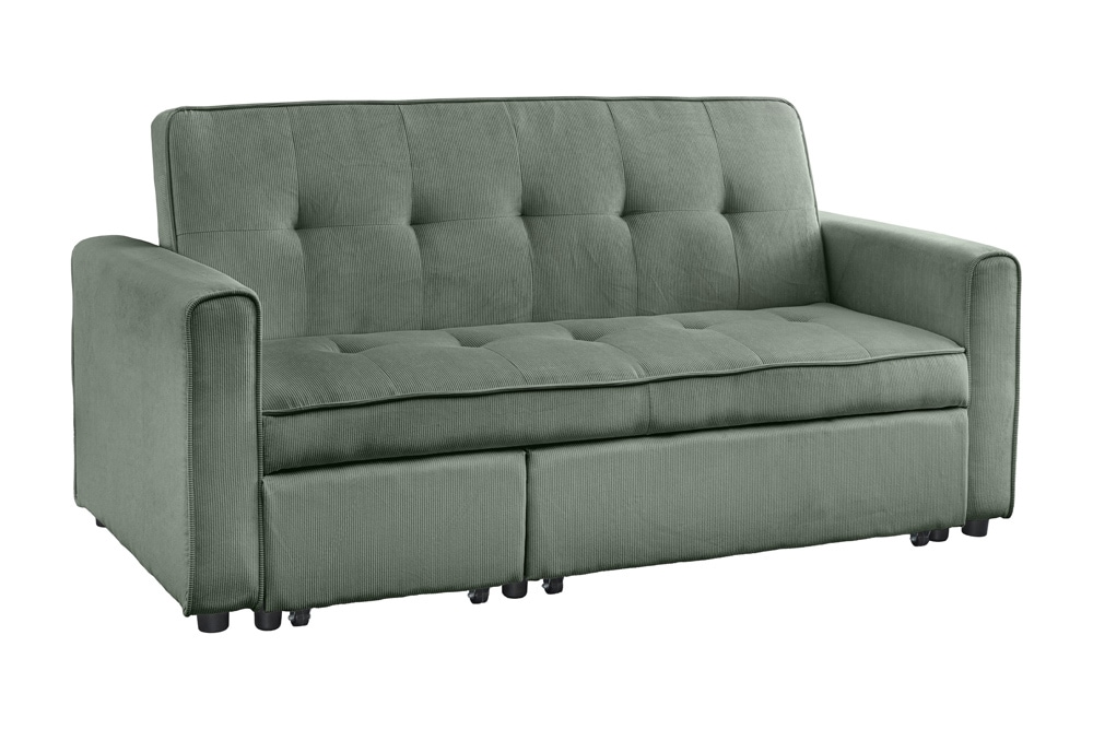 Ausziehbares Schlafsofa SMART 180cm grün Cord 2-Sitzer Couch mit Nosagfederung