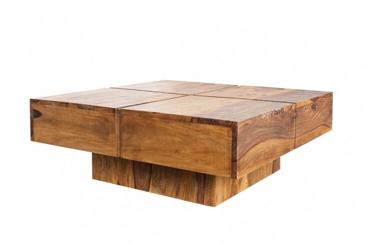 Design Massivholz Couchtisch BOLT 70cm braun Sheesham stone finish Handarbeit