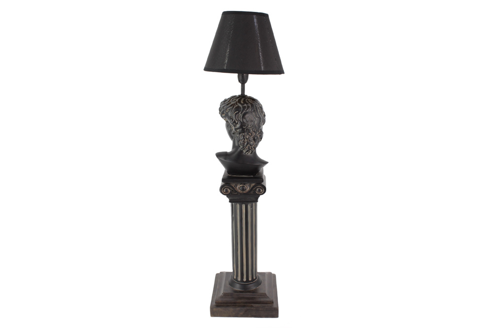 Handgefertigte Tischlampe DAVID 70cm schwarz mit Büste Stoffschirm