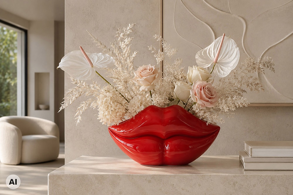 Extravagante Deko-Vase LIP 40cm rot handmade Hochglanz