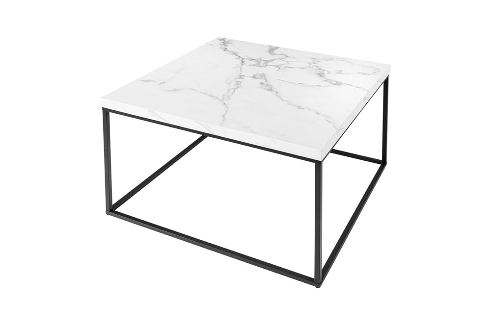 Moderner Couchtisch ARCHITECTURE 60cm weiß Marmor-Design Metallgestell