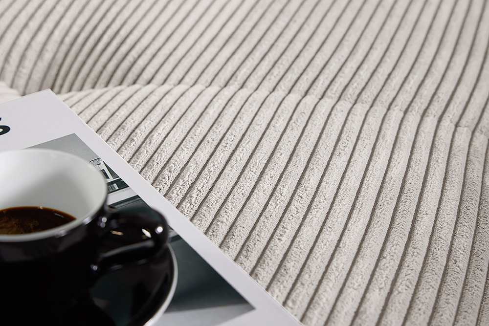 Modernes Ecksofa KENT 220cm beige Cord inkl. Hocker Federkern L-Form Wohnlandschaft