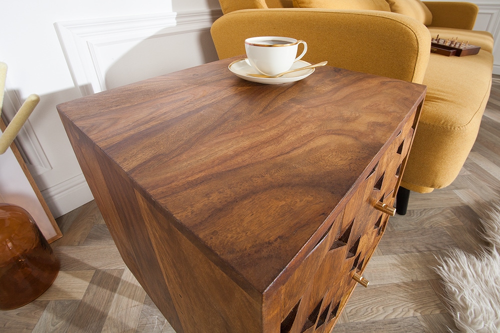 Massivholz Beistelltisch MYSTIC LIVING 60cm braun Sheesham stone finish Nachttisch