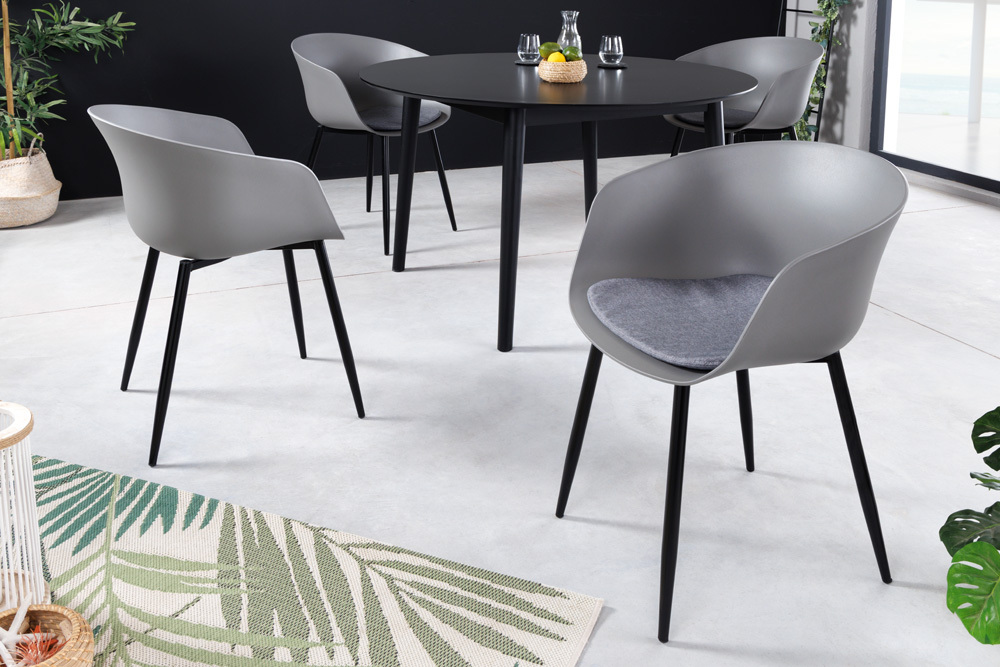 Moderner Stuhl DESIGNO grau Kunststoff Gartenstuhl mit Armlehnen Indoor Outdoor