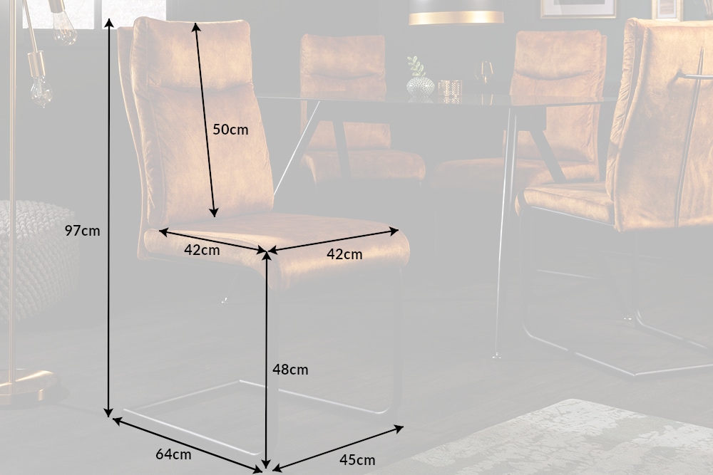 Moderner Freischwinger Stuhl COMFORT senfgelb Samt mit Komfortgriff