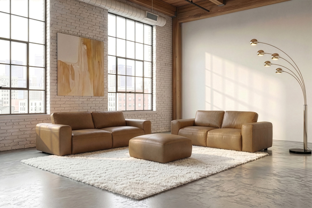 Echtleder Sofa BIG GEORGE 245cm cognac Taschenfederkern 3-Sitzer Couch