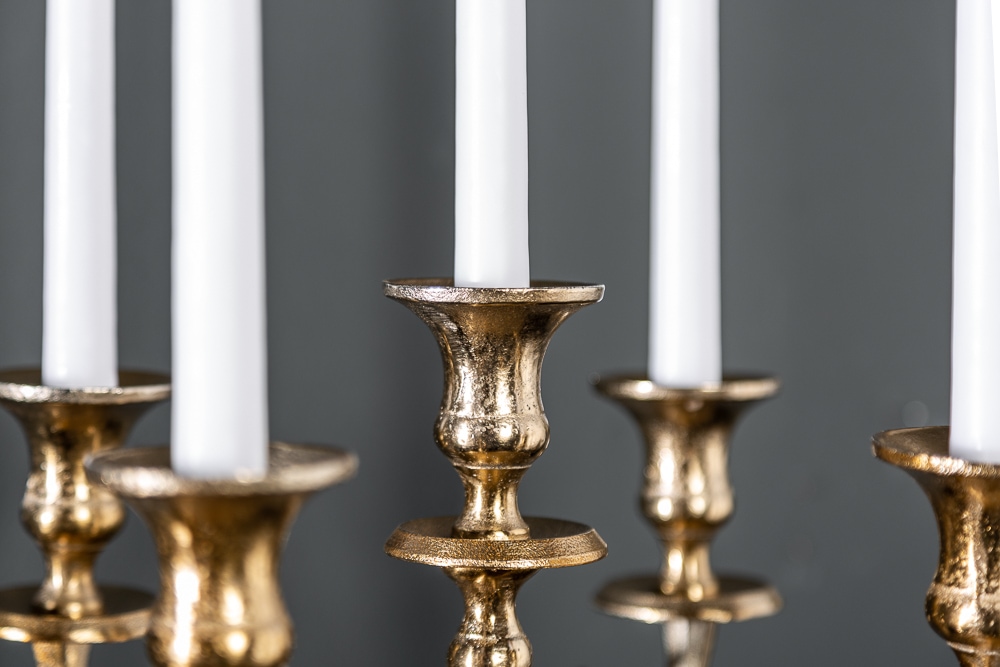 Kerzenständer MODERN BAROCK 40cm gold 5-armig Lüster Aluminium poliert Kerzenhalter Kerzenständer MODERN BAROCK 40cm gold 5-armig Lüster Aluminium poliert Kerzenhalter