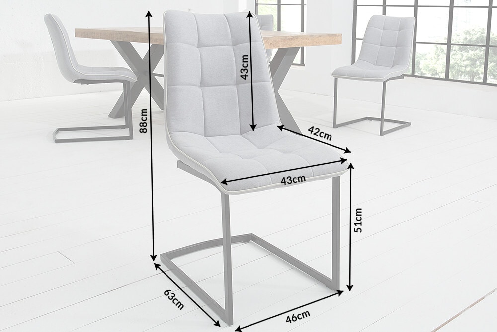 Design Freischwinger Stuhl MIAMI hellgrau Metallgestell matt schwarz