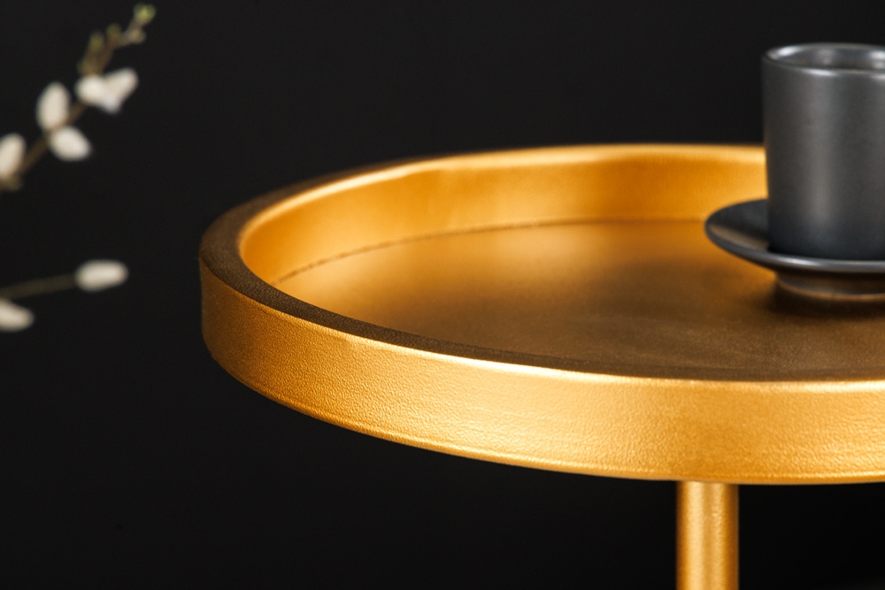 Runder Beistelltisch TRAYFUL 60cm gold Eisen weiß Marmorfuß handmade