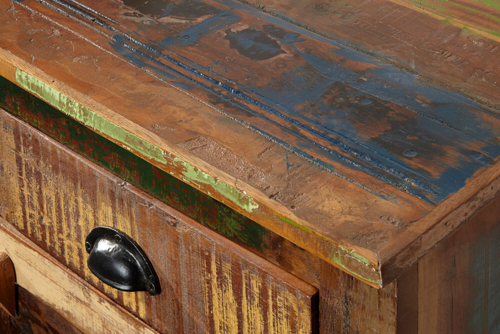 Einzigartiges Sideboard JAKARTA 160cm bunt recyceltes Massivholz aus Fischerbooten